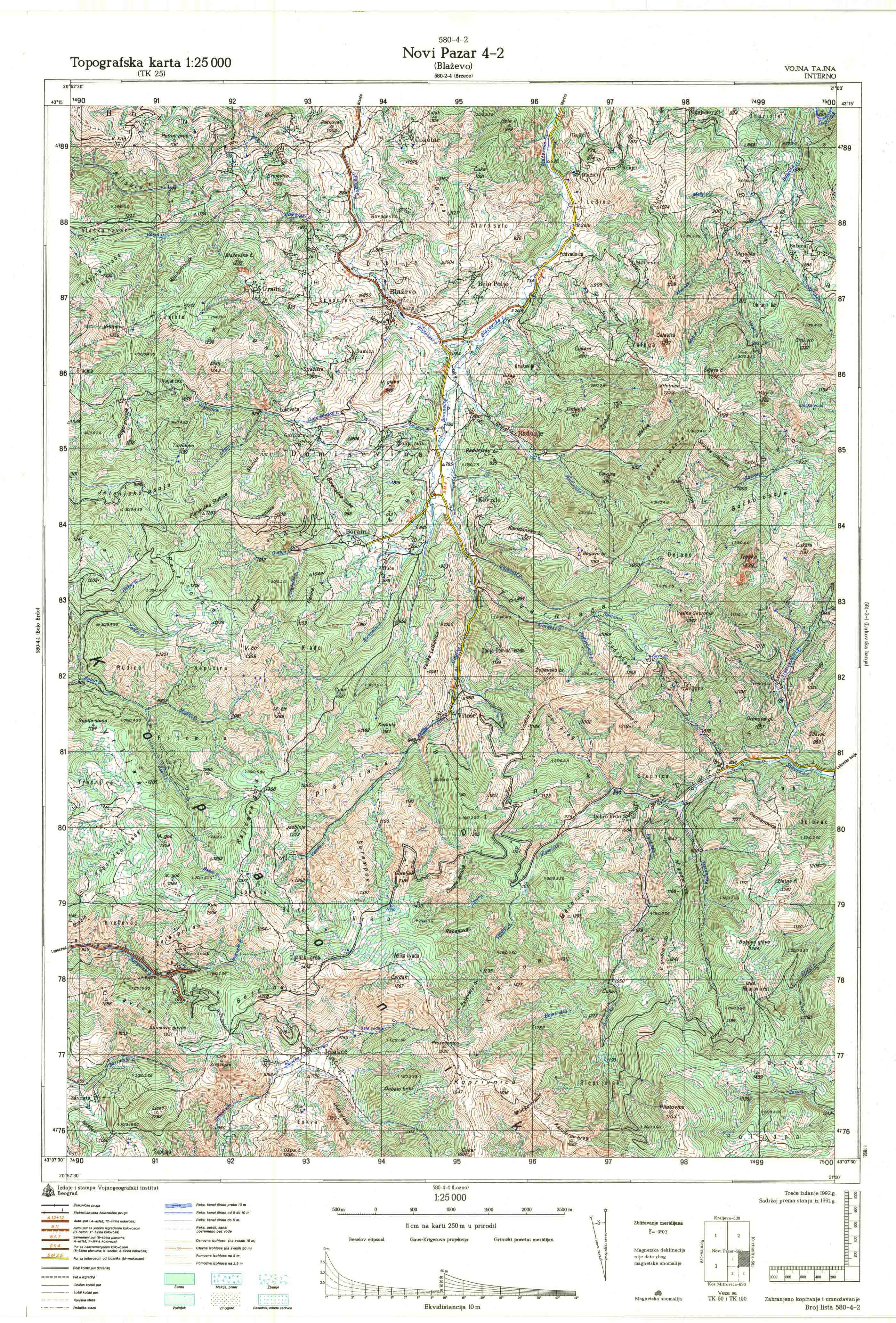  topografska karta srbije 25000 JNA  Novi Pazar